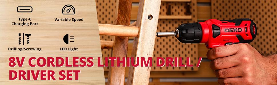 Drill Set: Tool Set with 8V Red Cordless Drill, Home Tool Kit with Drill, Hand Tool Kits for Women 126 Piece