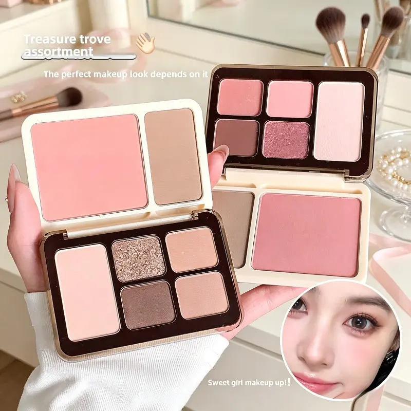 Kobeleen All-in-One Contour Makeup Palette, 4-in-1 Multi-functional Palette with Eyeshadow, Contour, Highlighter and Blush, Soft & Fine Powder, Long-lasting & Skin-friendly, Contours Facial Outline, Brightens Skin and Boosts Complexion, Eye Cheek Palette