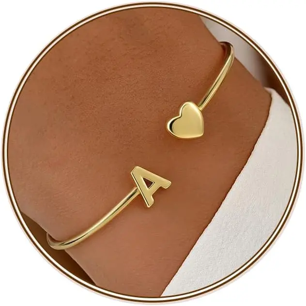 Initial Bangle Bracelets for Teen Girls Gifts Trendy Stuff | Teen Girls Gifts, 14K  Plated, Dainty Initial Letter A-Z Adjustable Bangle, Personalized Bracelets for Girls