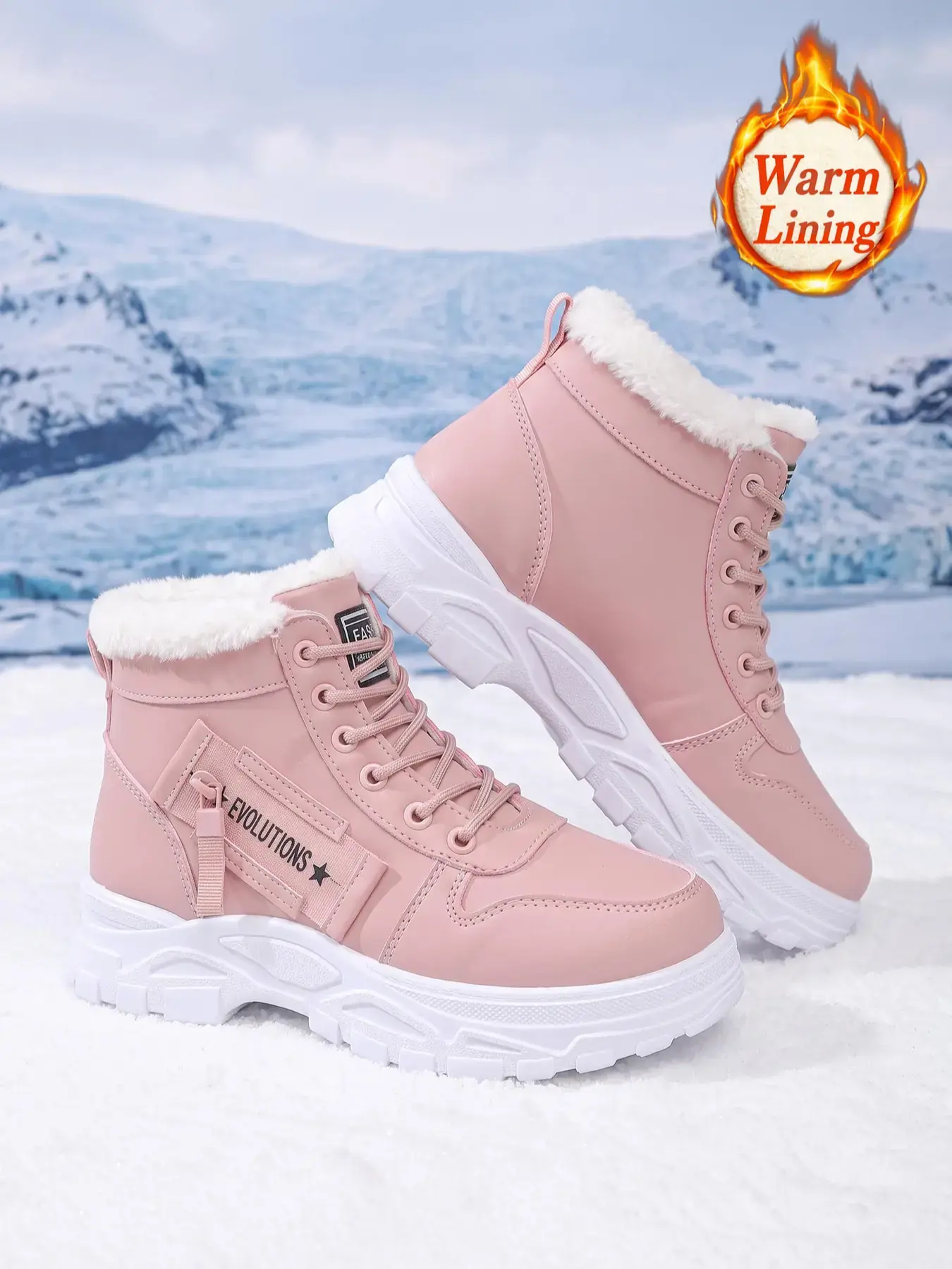 【Black Friday】Women's Winter Faux Fur High Top Sneakers, Thick Sole Short Boots, Lace-Up Design, Anti-Slip Snow Shoes, Casual Style, Casual Warm Boots
