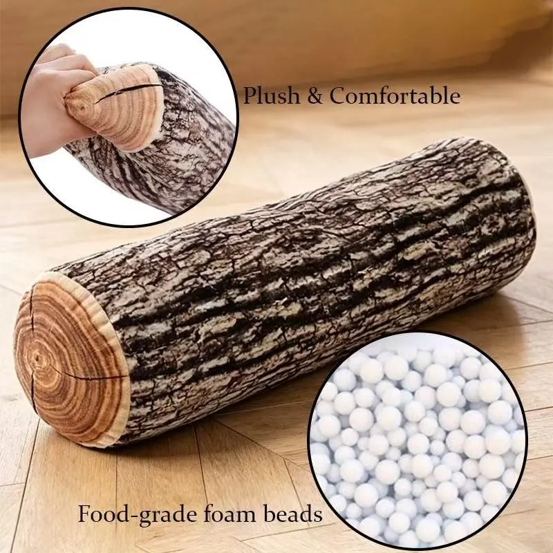 Creative Wooden Tree Trunk Cushion, Long Strip Plush Pillow for Sofa Bed, Cozy Round Column Backrest, Soft Stuffed Toy Gift, 1 Piece