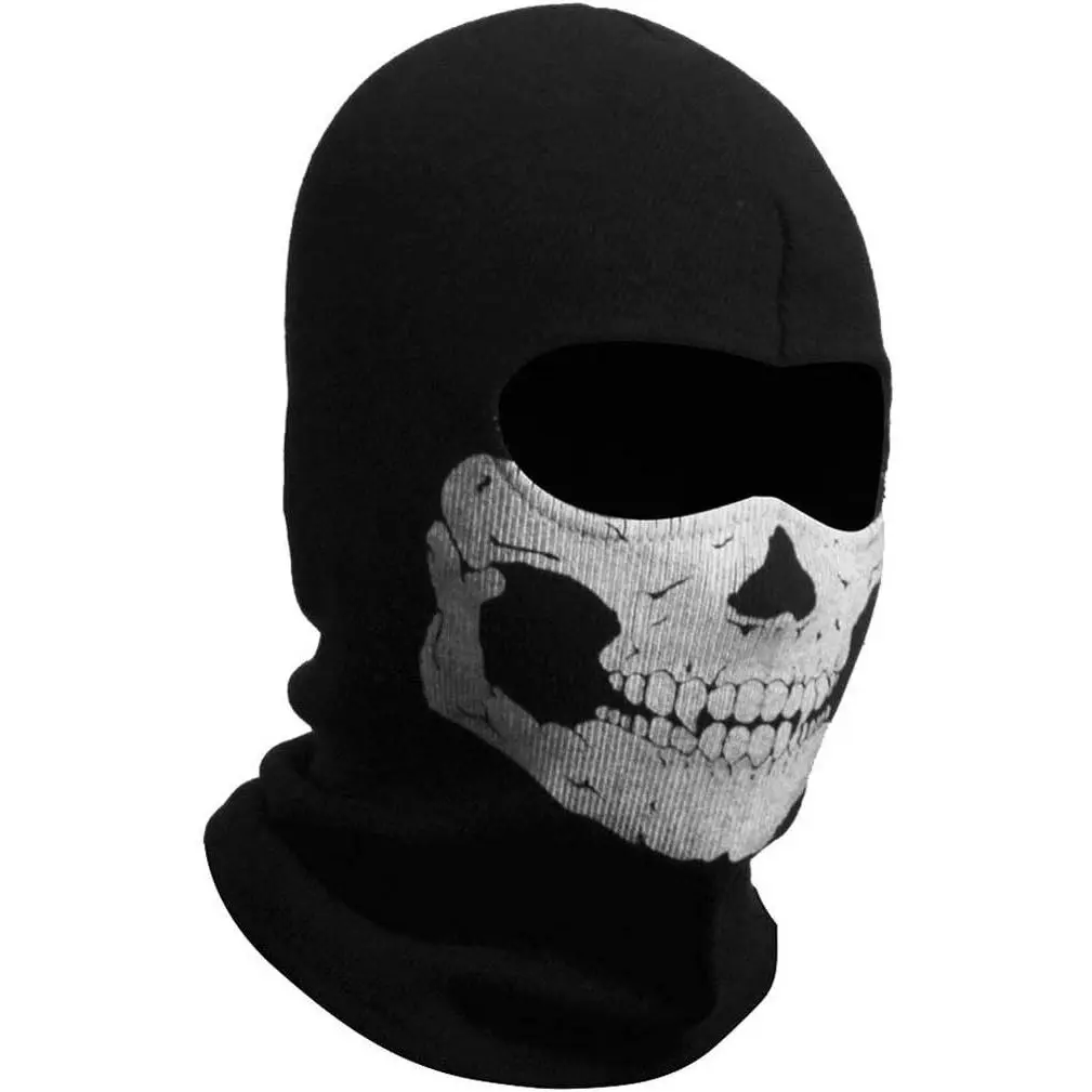 Black Skull Print Balaclava Full Face Mask - Windproof, Lightweight, 1-Size Tactical Hood for Men, Outdoor Sports (Cycling/Skiing), Halloween Cosplay, One Size, Thread Cloth