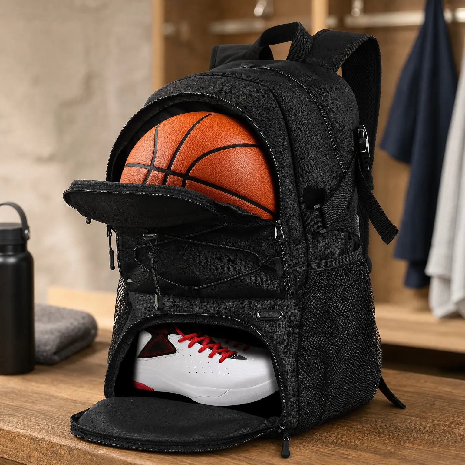 Large Basketball Backpack Sports Bag with Separate Ball Holder & Shoe Compartment, Ideal for Basketball, Soccer, Gym