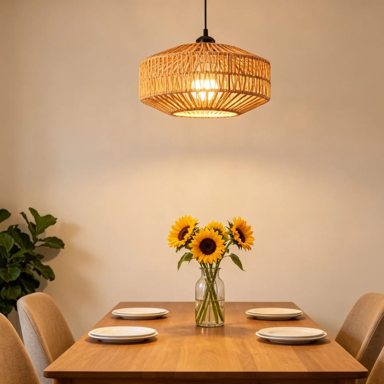 Handmade Woven Pendant Light Shade, Vintage Style Ceiling Lamp Cover, Light Covers, Replacement for Living Room and Bedroom Decor, Single Piece
