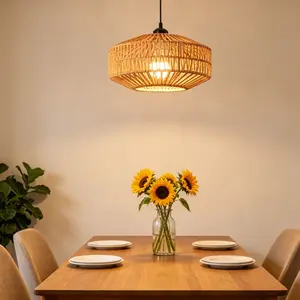 Handmade Woven Pendant Light Shade, Vintage Style Ceiling Lamp Cover, Replacement for Living Room and Bedroom Decor, Single Piece
