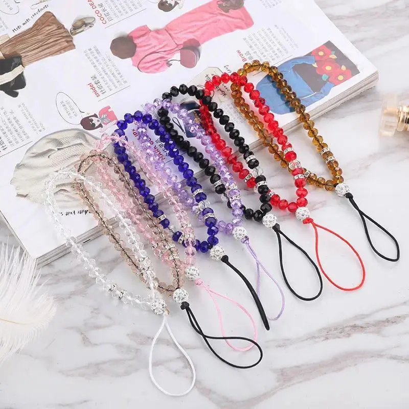 Colorful Crystal Diamond Phone Chain Wrist Strap Rope Creative Universal Phone Hanging Rope Handmade Bead Pendant Phone Lanyards