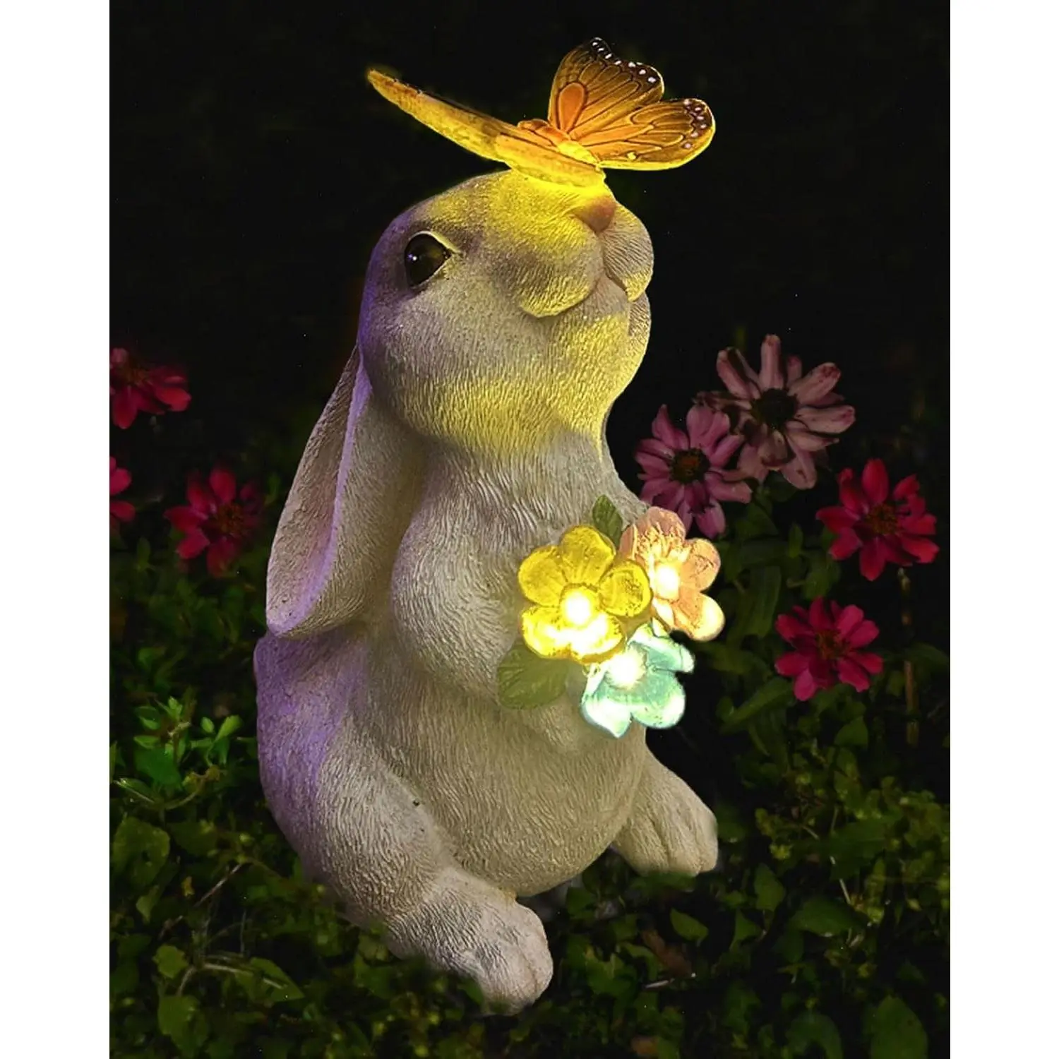 Solar Garden Statues Outdoor Decor- Yard Decorations for Patio, Balcony, Backyard, Lawn Ornaments - Rabbit Figurines with LED Light- Unique Birthday House Warming Gifts for Women, Mom, Grandma