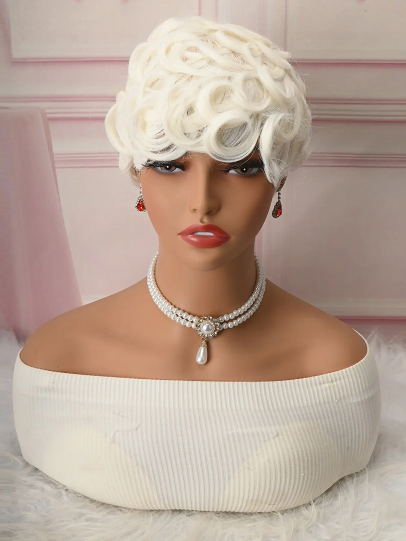 Short Curly Synthetic Wig, Retro Bombshell Style, Ready-To-Wear Hairpiece, Perfect for Costume Parties & Daily Wear