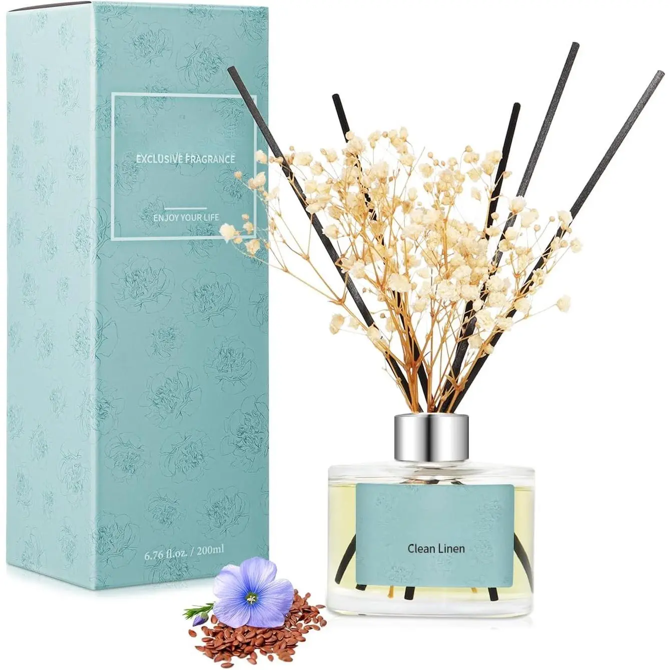 Reed Diffuser Set, 6.7 oz(200ml) Jasmine &  Scented Diffuser with 6 Oil Diffuser Sticks,   Essential Oil Reed Diffuser for  Large Rooms Bathroom Shelf Decor