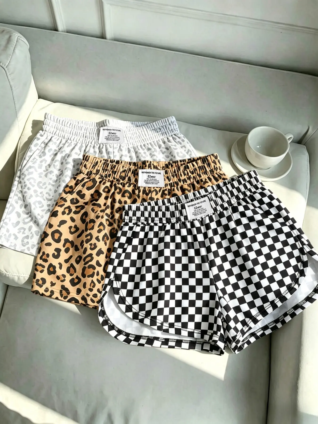 3-Pack Summer New Women's Home Activewear Shorts, Leopard/Plaid/Checkered Print, Lightweight Loose Fit, Elastic Waist, Casual Fitness Sleepwear