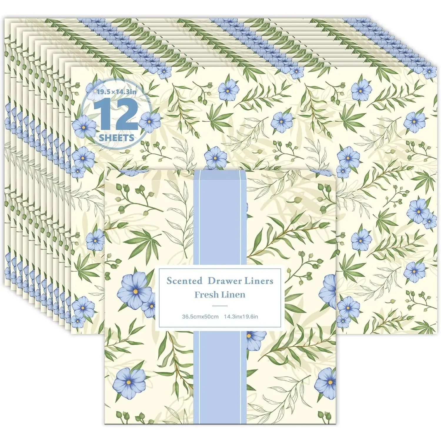 Scented Drawer Liners for Dresser, 12 Sheets Linen Scent | Drawer Paper Liners, 14.3x19.5 Inch Scented Paper Sheets for Home Shelf Closet Bedroom Drawers Cupboard