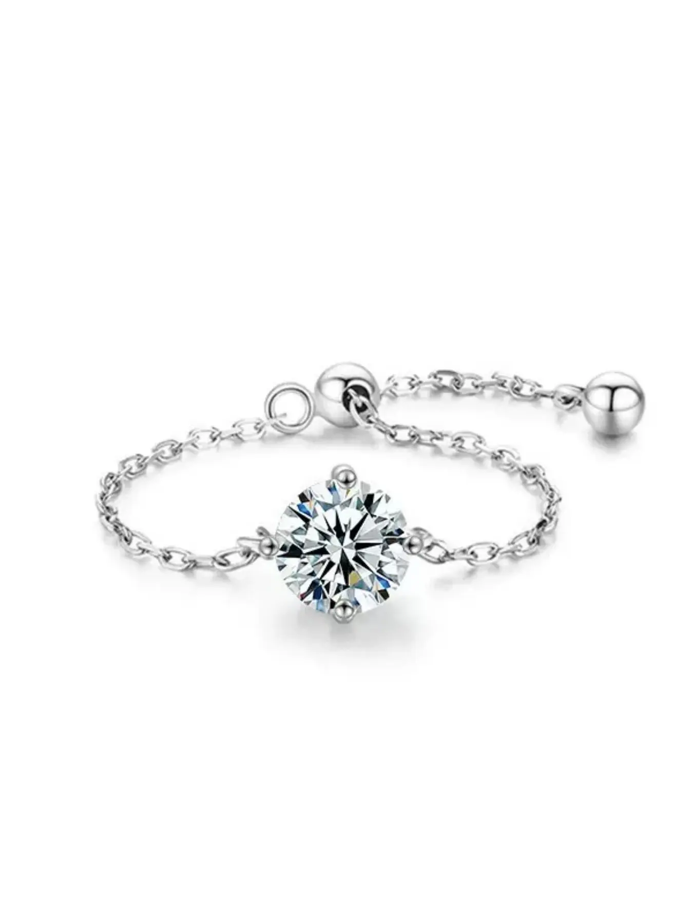 Mermaid Moissanite Ring S925 Sterling Silver Adjustable Chain Design, Elegant Wedding Jewelry, Perfect Gift for Special Occasions