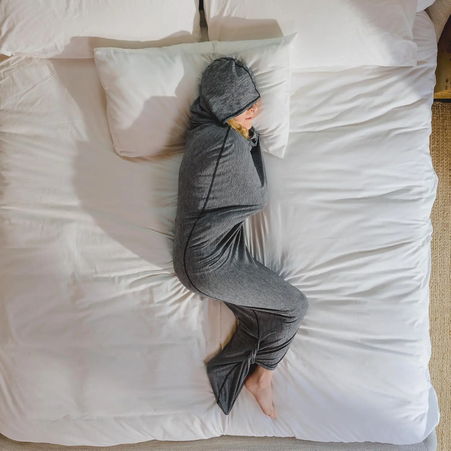 Hooded  Pod Move, Wearable Blanket with Comfy Hoodie, Weighted Blanket Alt, Seen   , Cooling Sensory, Machine Washable Cozy Blankets, Adult,  or Teens , Grey, Medium