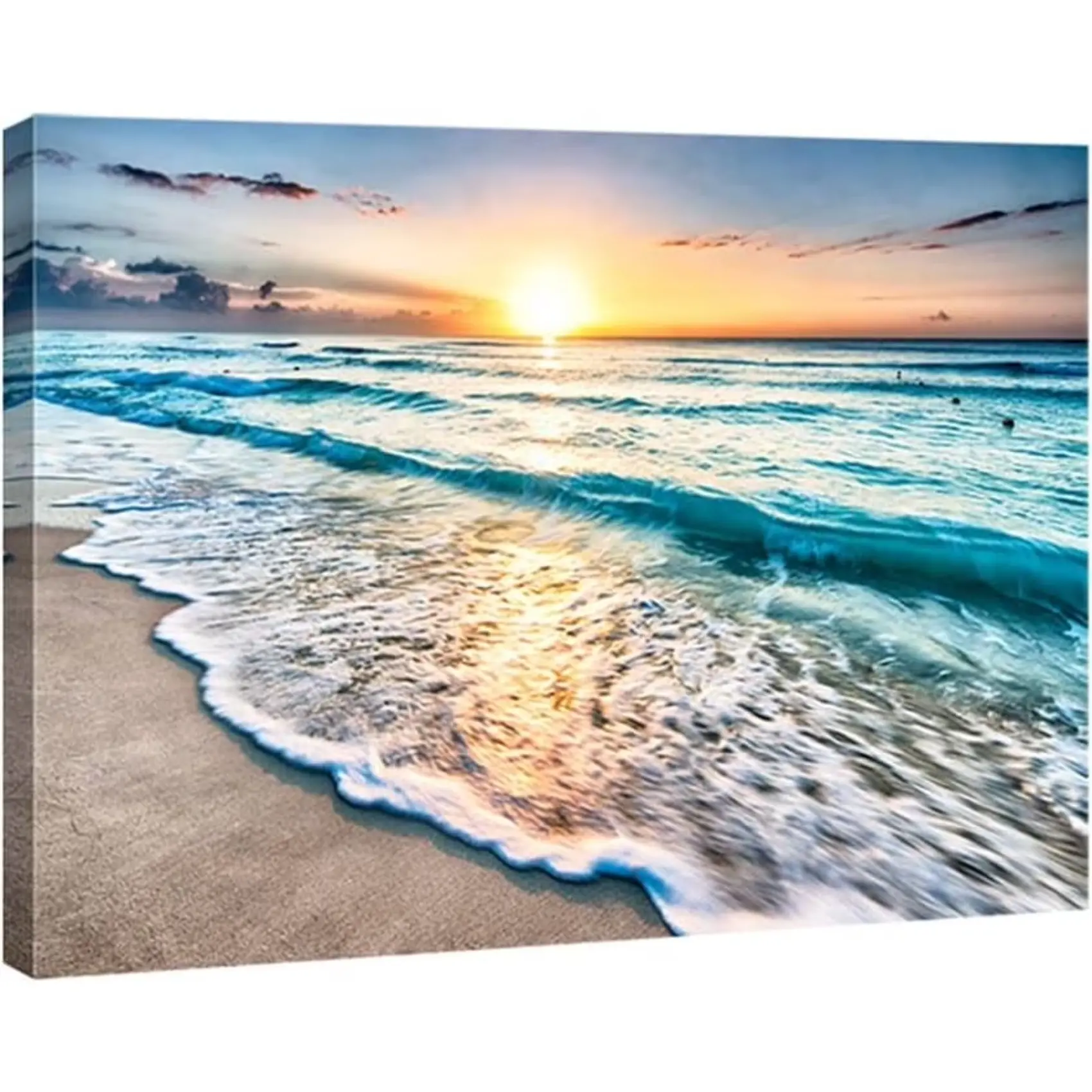 High Quality Materials Stretched & Framed Sea Waves Canvas Prints, Decorative Large Seascape Giclee Wall Art, Ready to Hang for Living Room, Kid Room Home Decor, 12L"x16W" Alphabet-Infused Modern Artwork