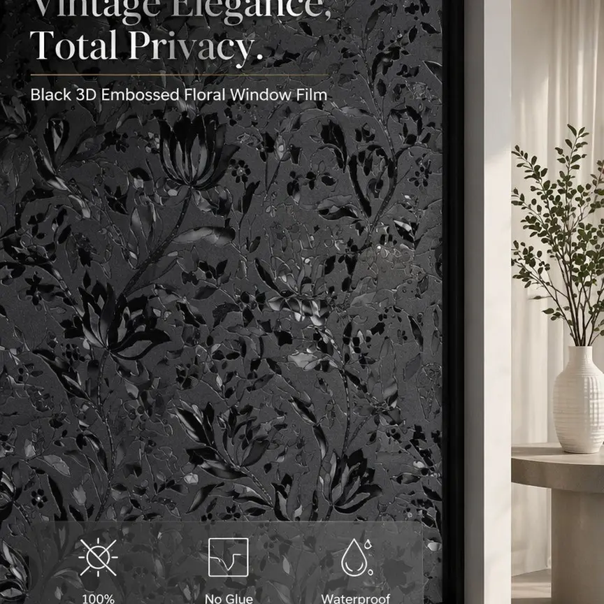 Black Opaque Window Film Privacy Decorative Interior Decor Static Cling for Home