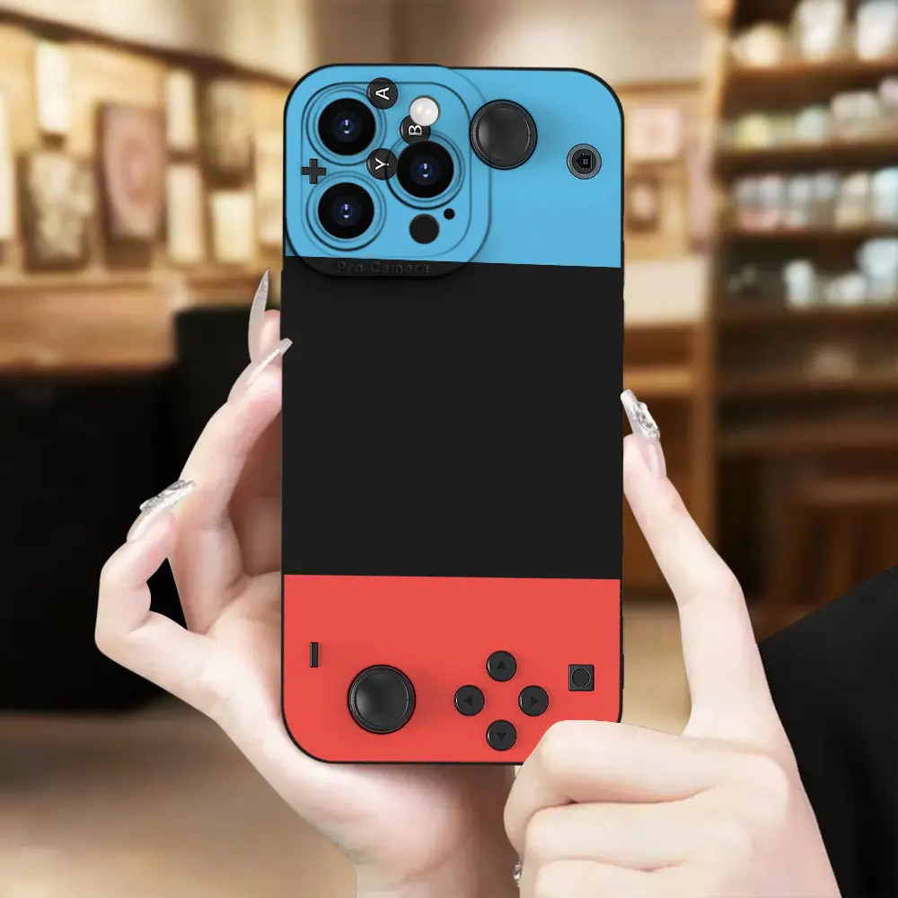 Retro Handheld Game Console Phone Case, Red Blue Controller Graphic Cover for iPhone 17 16 15 14 13 12 11 X Plus Pro Max, Gamer Gift