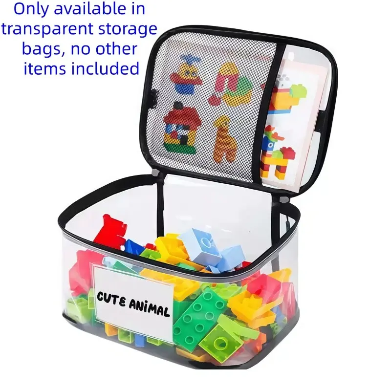 Large Capacity Transparent Storage Bag, Waterproof PVC Material, Ideal for Lego and Small Toys, Easy Access with Dual Zippers, Portable Design