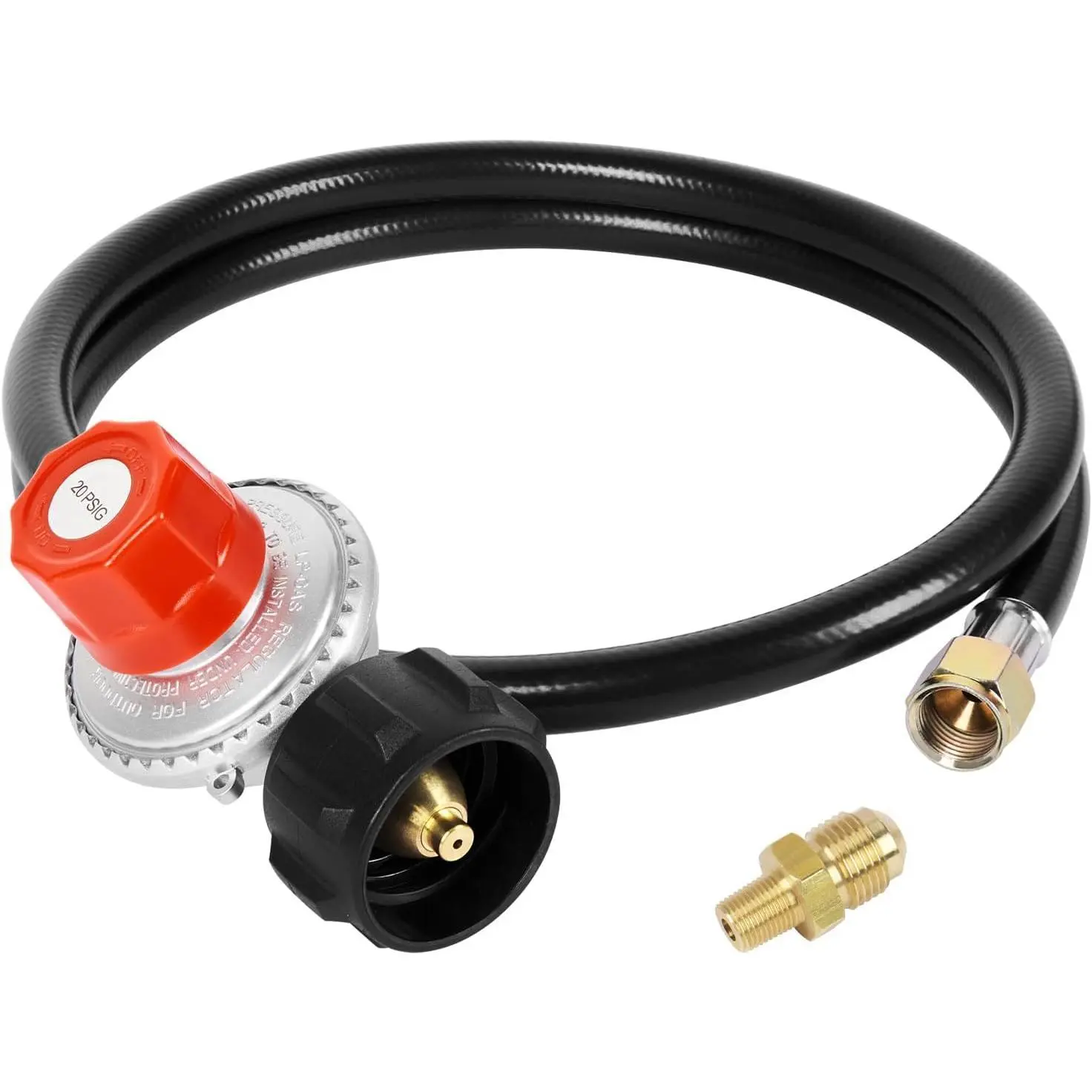 0-20 PSI Adjustable Propane Regulator and Hose with Brass Adapter, 4 Feet Gas Burner Hose Replacement for Turkey Fryer, Fish Cooker, Fire Pit, Forge and more