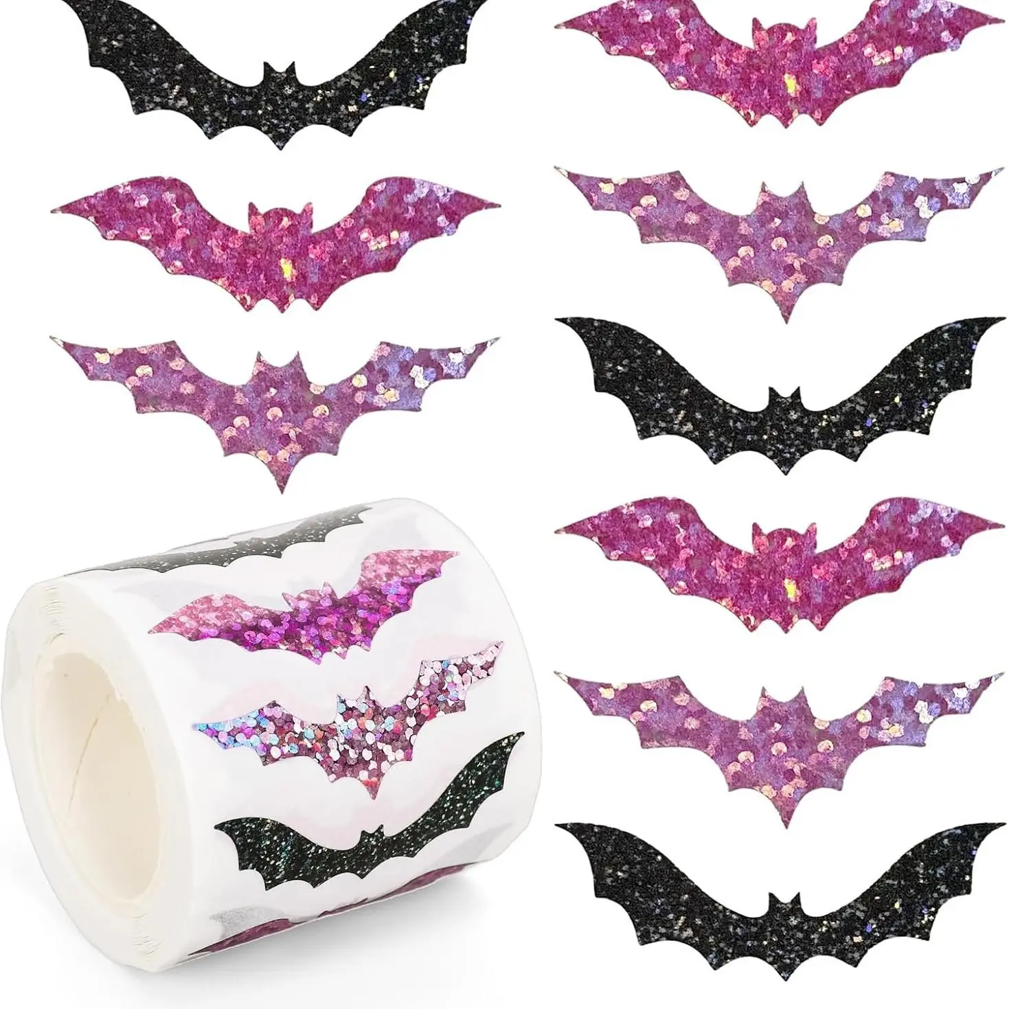500PCS Halloween Stickers Roll, Holographic Round Seal Labels for Gift Wrapping, Party Favor Packaging, Holiday Craft Decorations & DIY Supplies