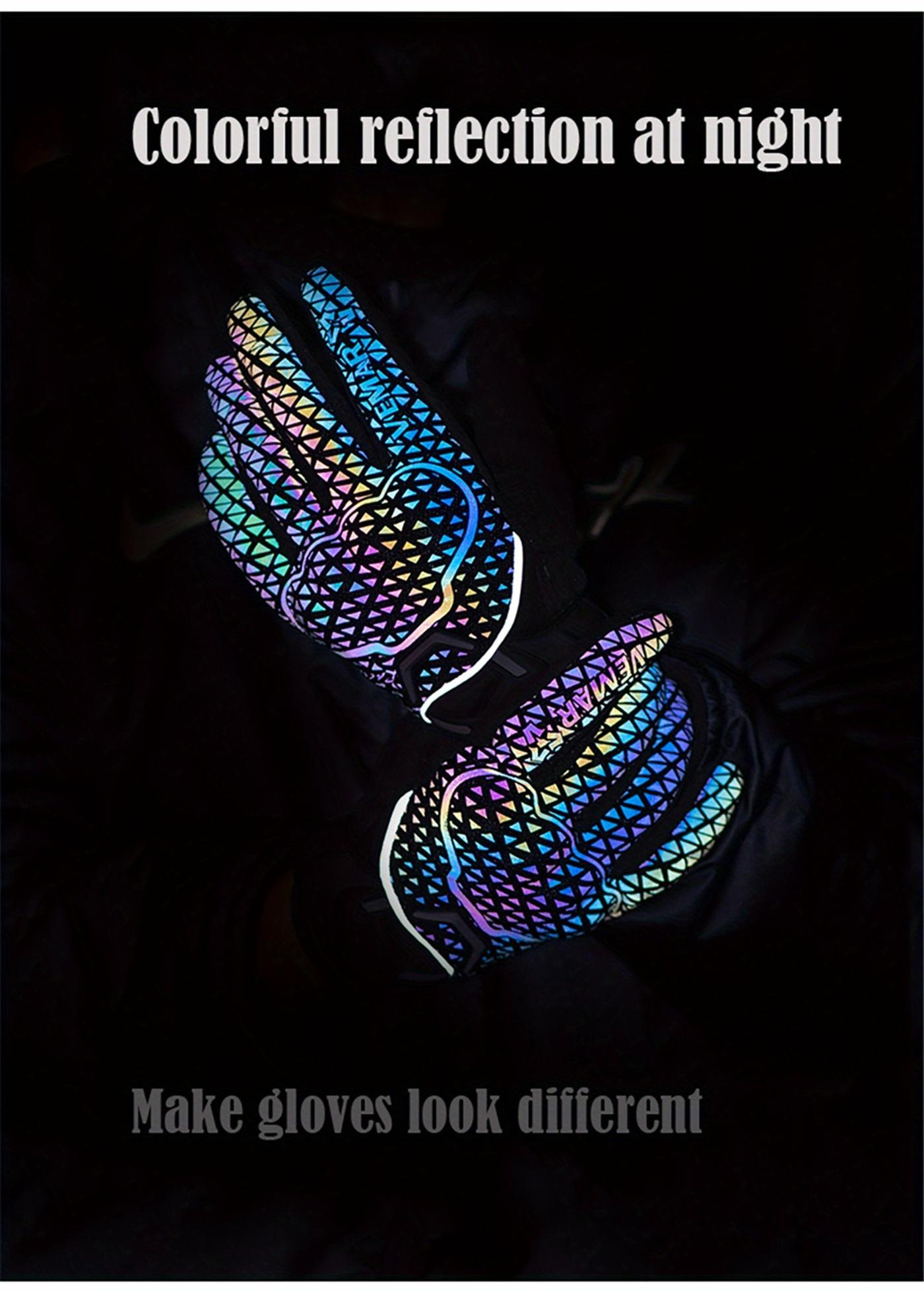 Motorcycle Riding Gloves for & - Touchscreen Compatible, Breathable Night Vision Reflective Gloves with Iridescent Rainbow Colors (/Headlight-Activated), Dirt Bike, ATV, MTB, MBX, Motorbike (Adjustable Strap Closure)