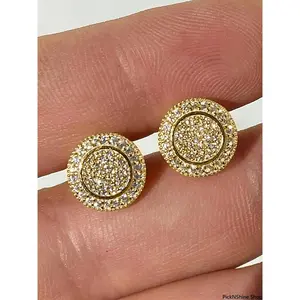 2PCS Round Halo Cubic Zirconia Stud Earrings for Women, Gold Tone Sparkling Ear Studs, Elegant Fashion Jewelry for Daily Wear, Party & Wedding