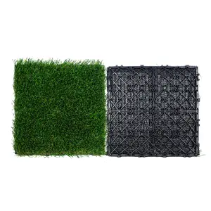 Artifical Grass Tiles Interlocking Turf Deck Set, 18 Pack - 12" x 12", Synthetic Fake Grass Self-draining Mat Flooring Decor Pad, Perfect For Multi-Purpose Indoor Outdoor Entryway Scraper Dog Mats