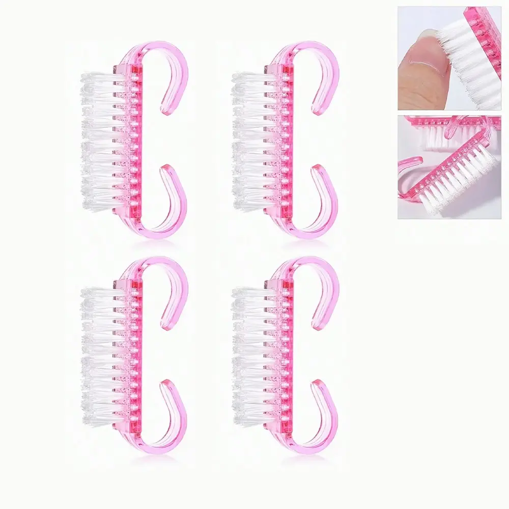 4pcs Mini Nail Cleaning Brushes, Double Hook Handle, Soft Bristles, Fingernail Toenail Cleaner, Manicure Pedicure Tool for Home Salon