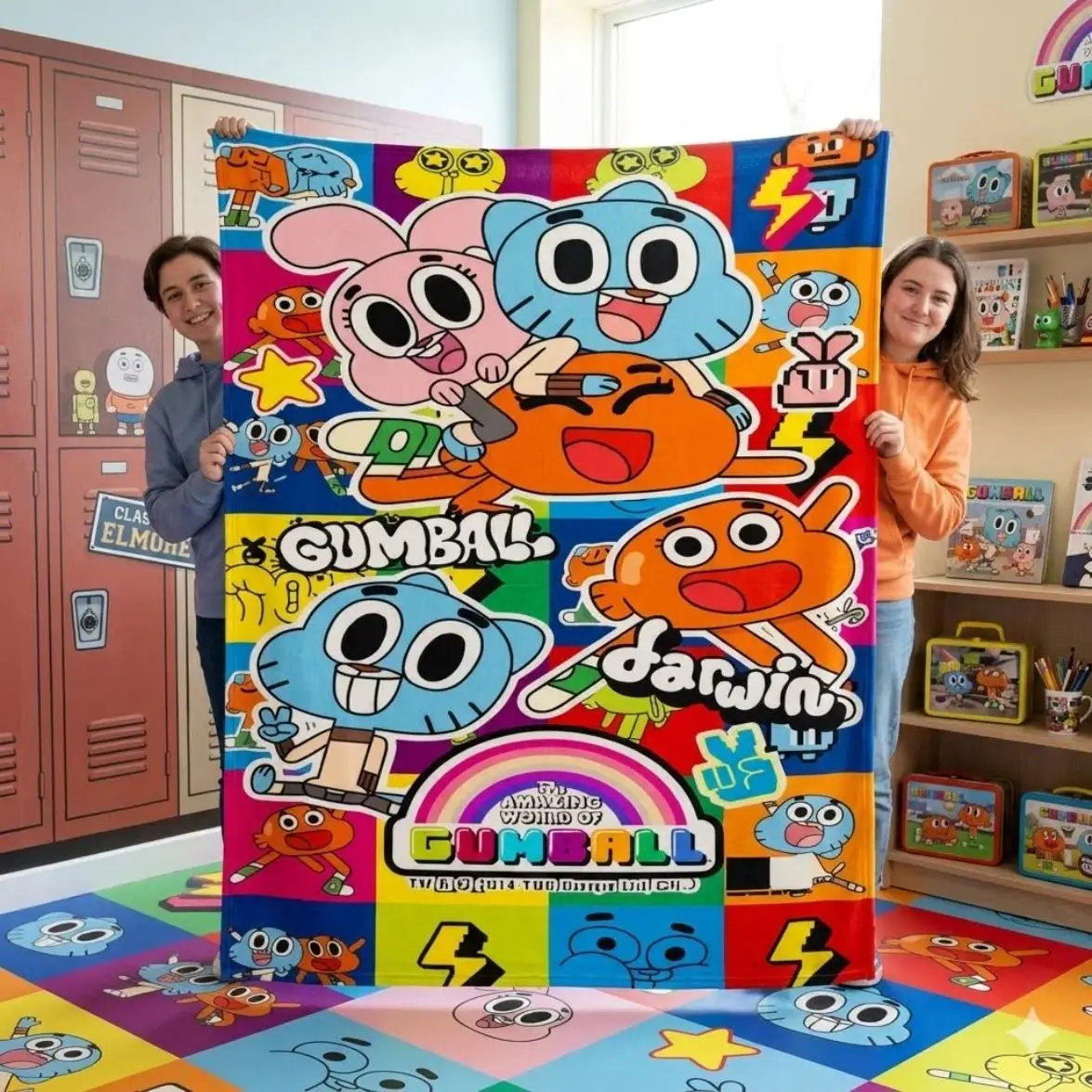 Anime Style Gumball Ultra-Soft Flannel Blanket - Lightweight Throw for Couch, Bed - All-Season Textile Bedding Linen, Anime Style Blankets, Home Decor Items