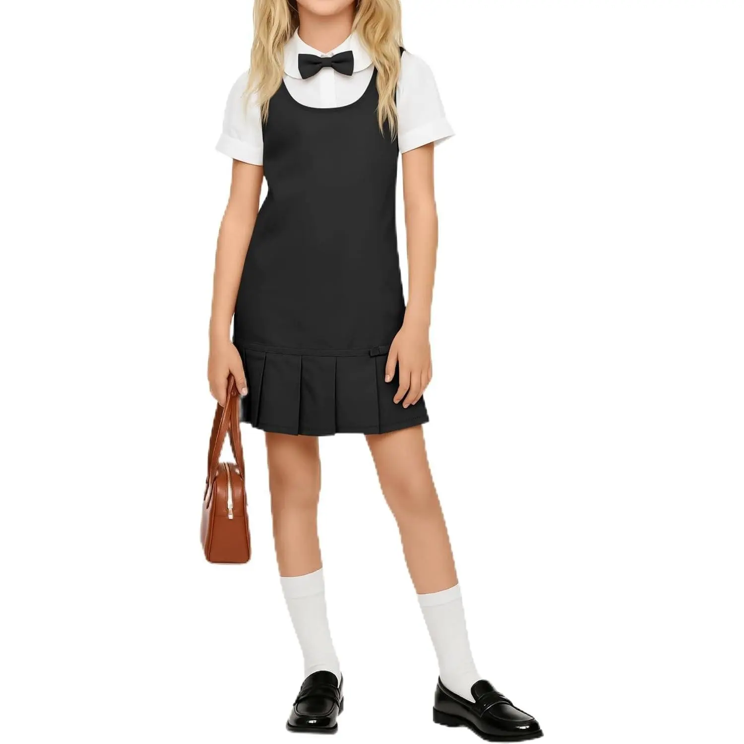 Girls' School Uniform Dress Sleeveless Jumper with Pleated Hem Summer Back to School Outfits 5-14 Years