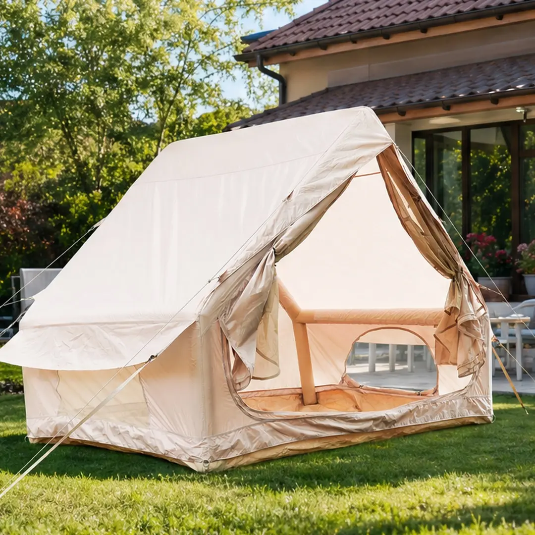 ARCH Inflatable Tent for 4-6 Person with Pump, Easy Setup 4 Season Waterproof Luxury Glamping Tent, Large Family Camping Tent with 12 Mesh Windows, Khaki Oxford Fabric Outdoor Shelter for Garden & Outdoor, khaki Color Options, oxford fabric Material