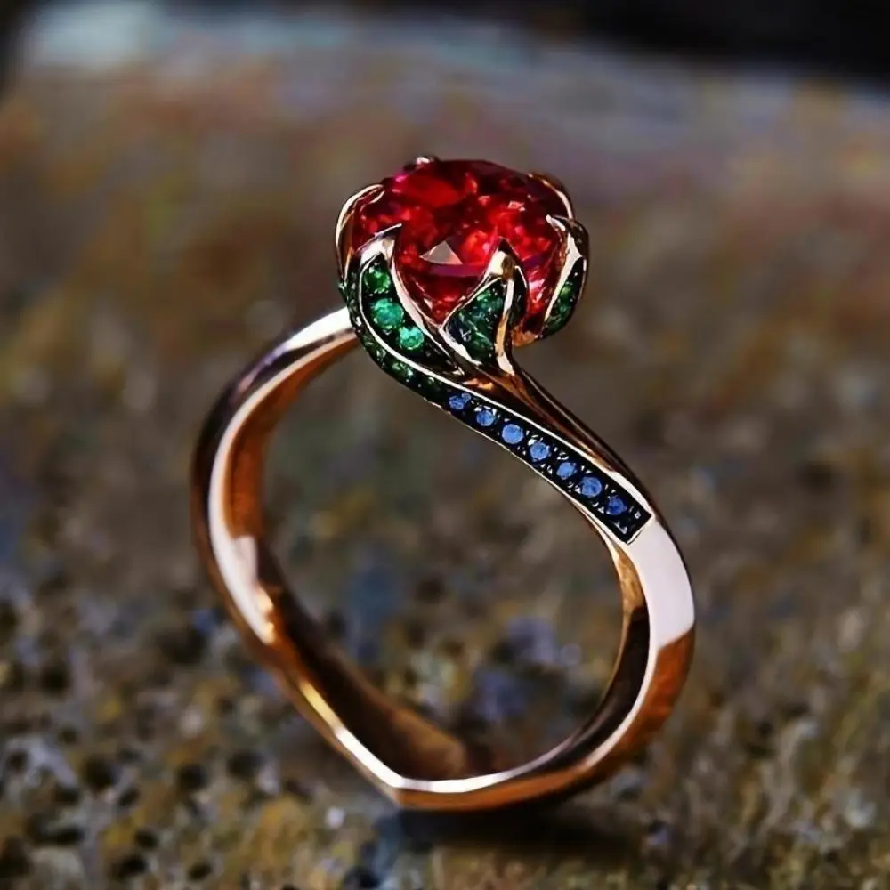 Elegant Rose Synthetic Red Garnet Ring - Dainty Adjustable Engagement Band, Gifts for Her with Summer Vibes