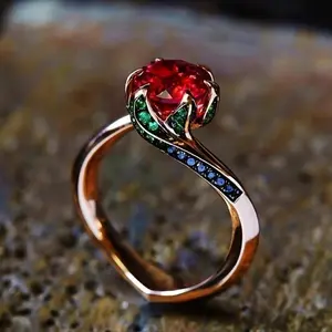 Elegant Rose Synthetic Red Garnet Ring - Dainty Adjustable Engagement Band, Gifts for Her with Summer Vibes