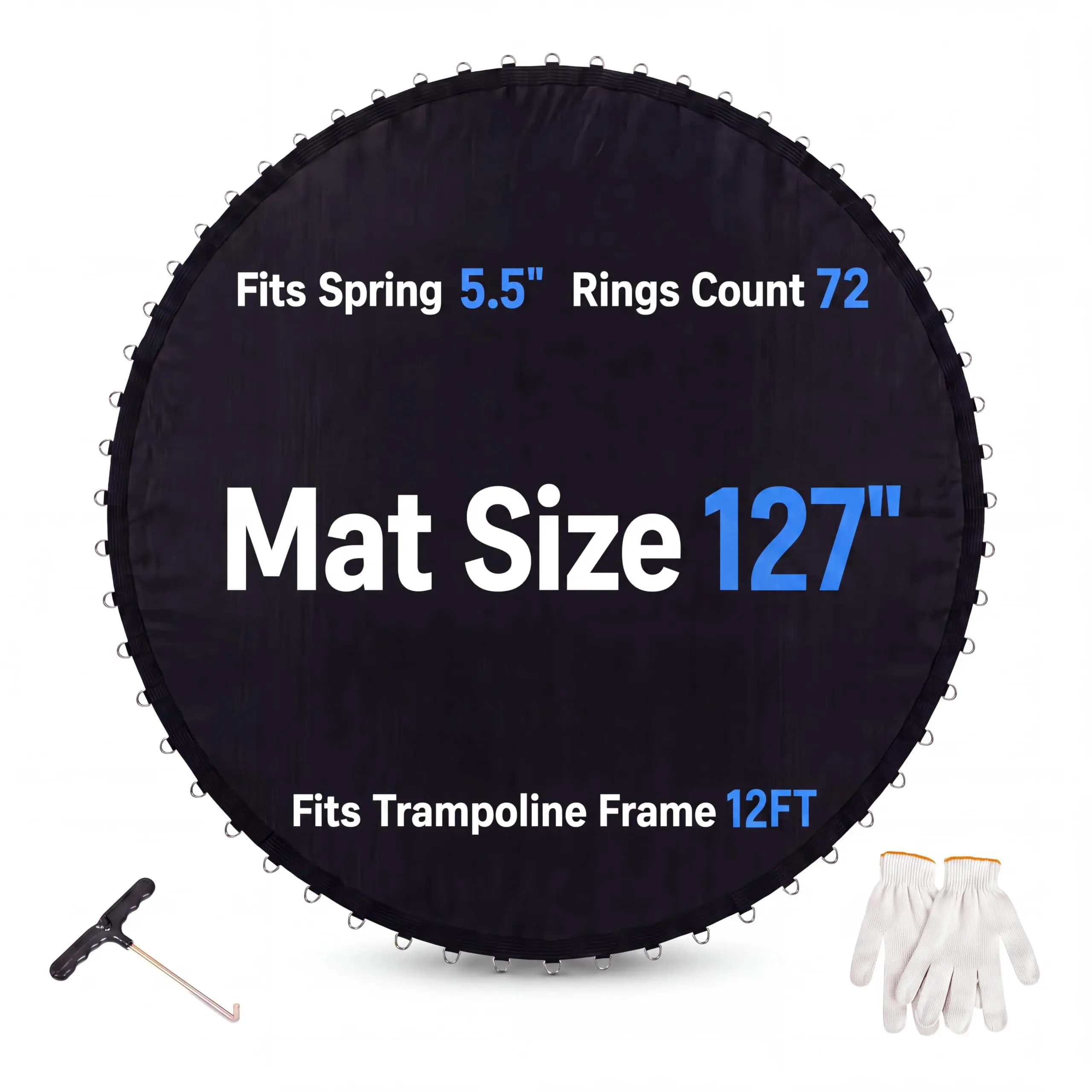 Trampoline Replacement Mat, Fits 12FT Round Frame with 72 V-Hooks, Heavy Duty UV Resistant Outdoor Trampoline Mat Fits 5.5" Springs,  (Spring not Included)