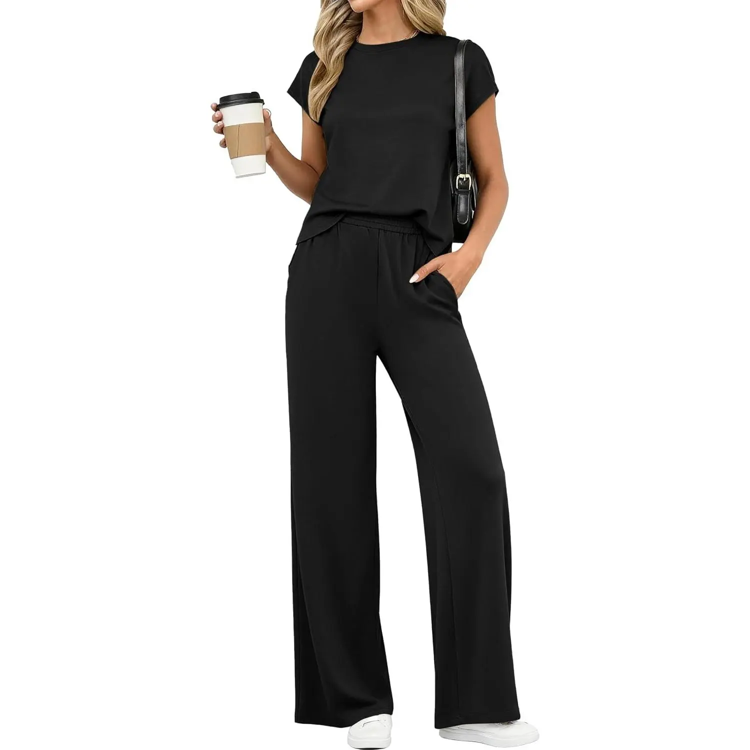 Women's 2 Piece Summer Lounge Set Casual Cap Sleeve Tracksuit Matching Beach Travel Outfit(Gift)