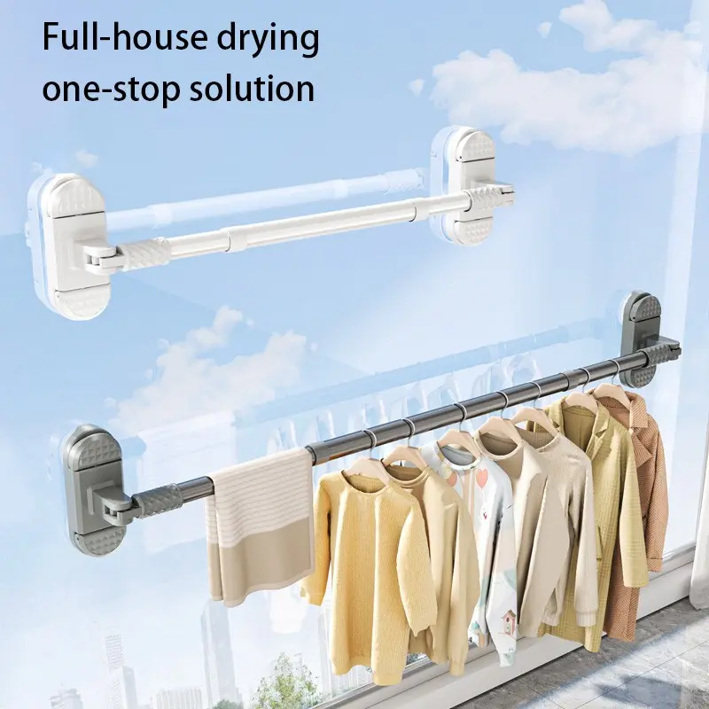 Multi-Functional Suction Cup Extendable Clothes Rack, Tool-Free Installation, 180° Rotation, No Trace, Indoor Outdoor Use, Foldable Design