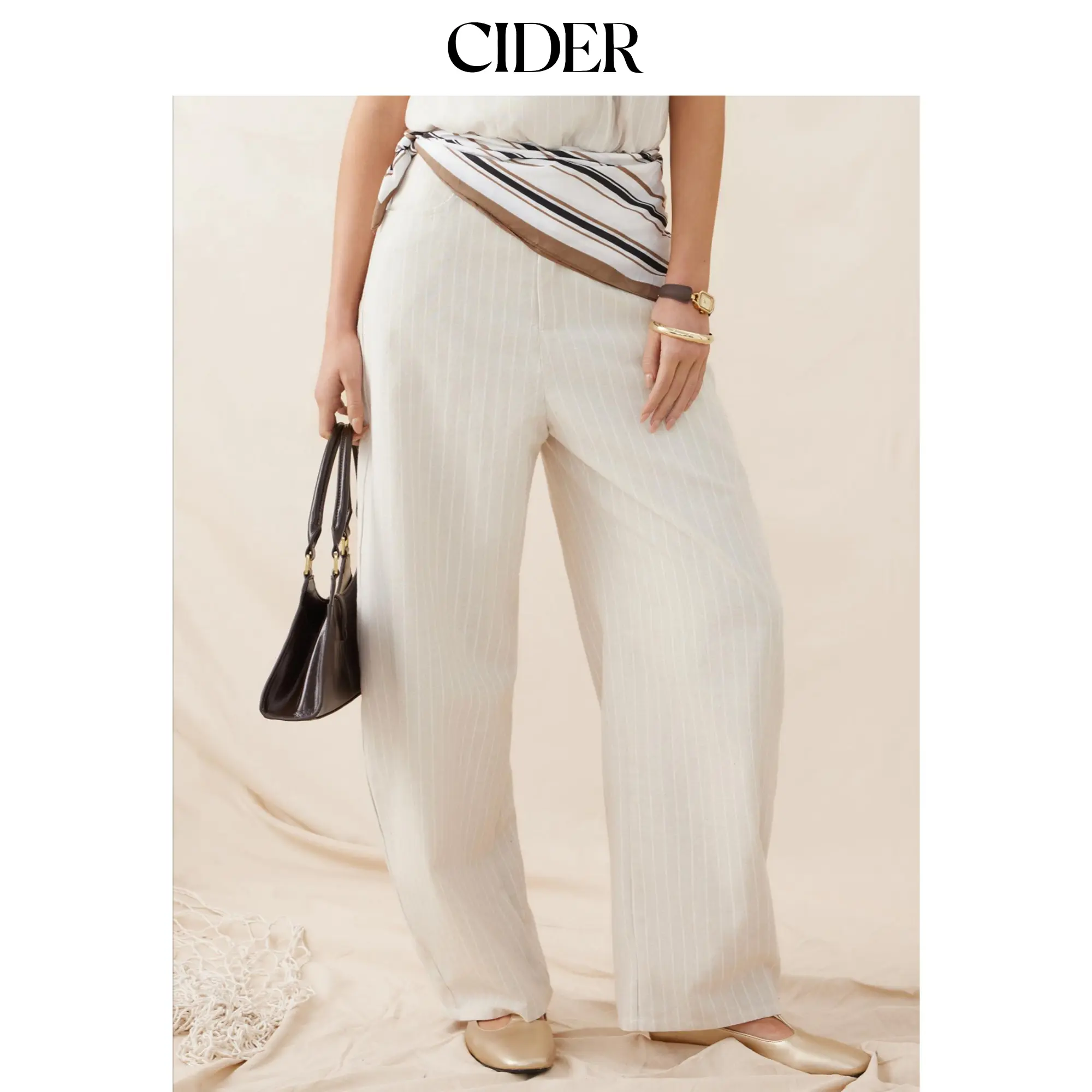 Cider Linen-blend Mid Rise Striped Tapered Trousers