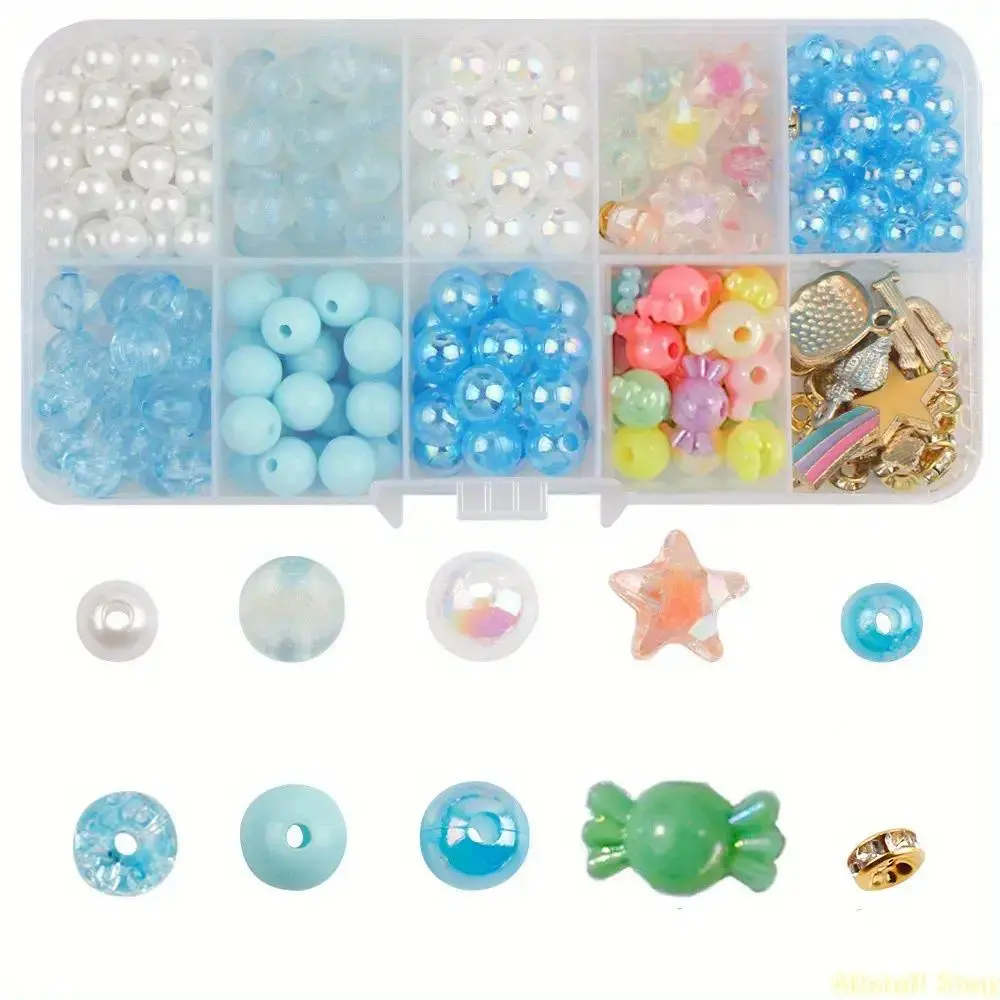 1300pcs Glacier Blue Acrylic Bead Kit for DIY Bag Accessories, Beads for Bracelets, Charm Accessory, Durable Craft Kits for Jewelry Making and Keychains, Bead Kits