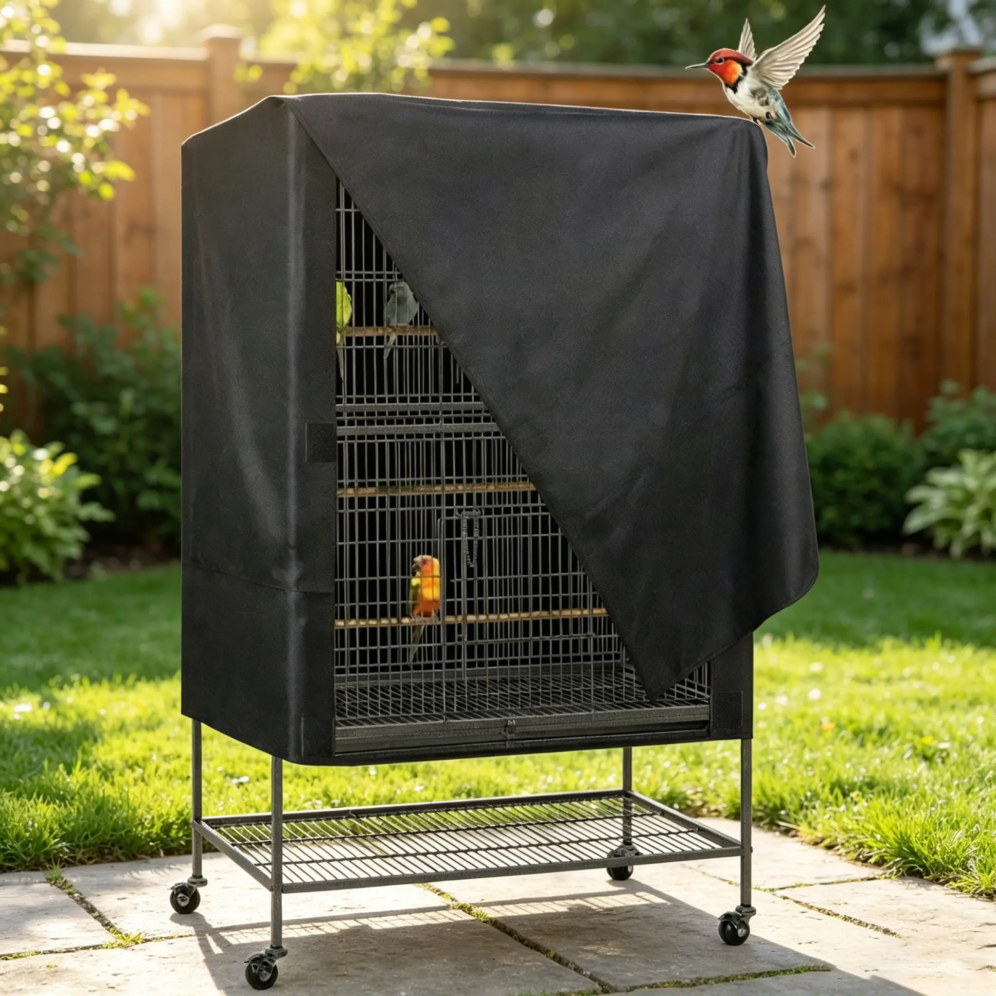 Light Blocking Bird Cage Cover, Windproof Sun Protection, Breathable Parrot Cage Shield, Comfort Sleep Helper for Pet Birds, Indoor & Outdoor