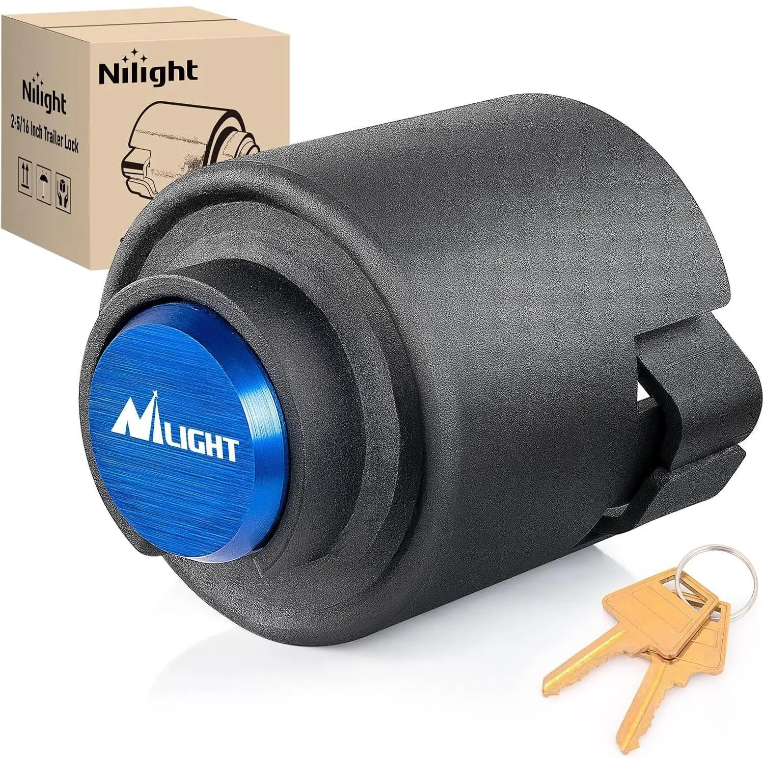 Nilight 2-5/16 Inch Trailer Lock Heavy Duty Anti-Theft Trailer Hitch Locks Fit for 2 5/16 Inch Ball Coupler Safety Chains Trailer Tongue Lock Set with Key Pry-Resistant Brass Core for Trailer Boat RV