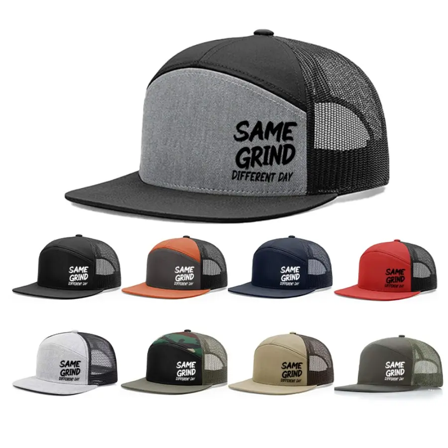 Same Grind Different Day Printed Flat Bill Trucker Hat, Unisex Breathable Mesh Snapback Baseball Cap, Motivational Slogan Adjustable Outdoor Sun Hat for Fishing Camping Work Daily Casual Wear