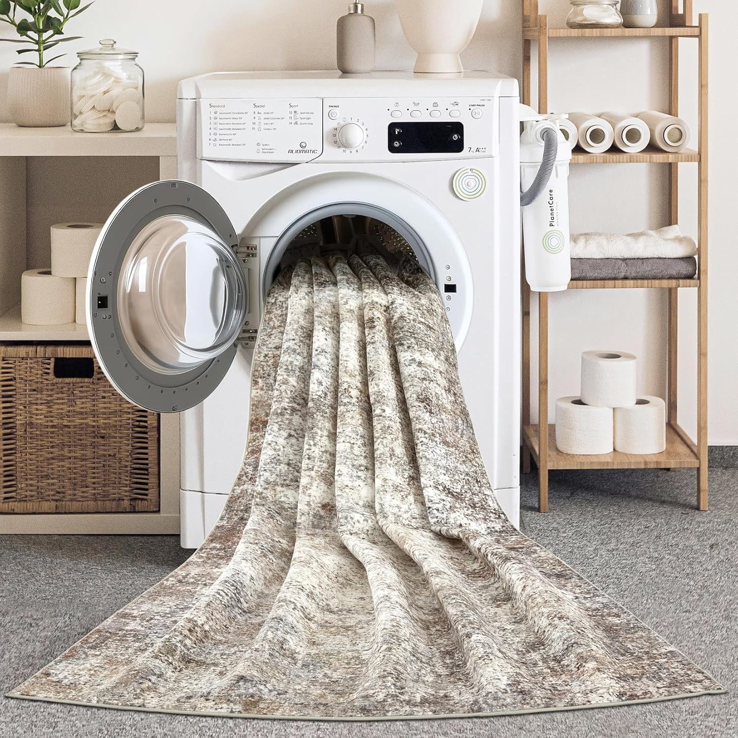 Area Rugs for Living Room: 8x10 Washable Neutral Abstract Rug for Bedroom Large Soft Modern Dining Room Rugs Indoor Floor Low Pile Carpet for Home Office  - Brown Grey