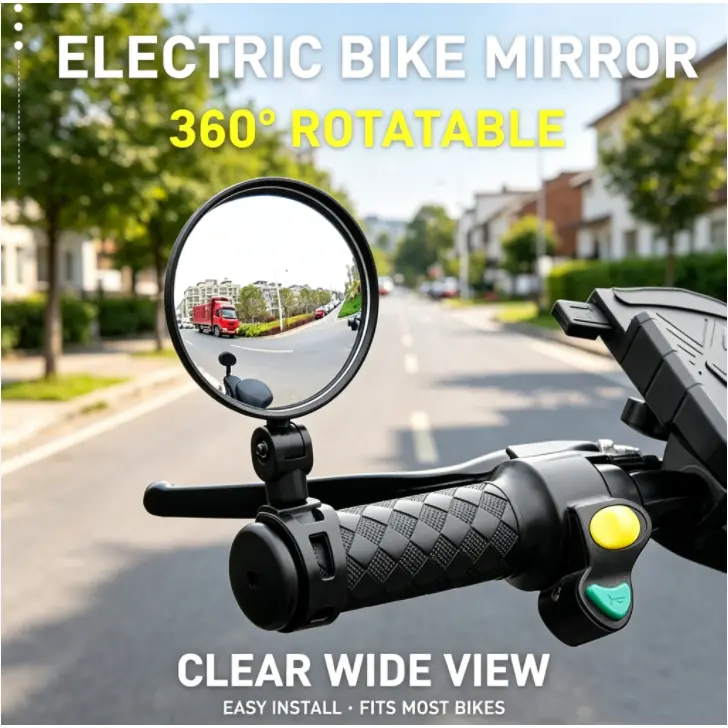 2 Pcs 360 Degree Rotate Biking Rearview Mirrors, Quick-Install Ebike Accessories with Adjustable Belt, Secure Mount, Dismantle Feature, Remove Protective Film for Sports Bikes & Electric Scooters, Rotating
