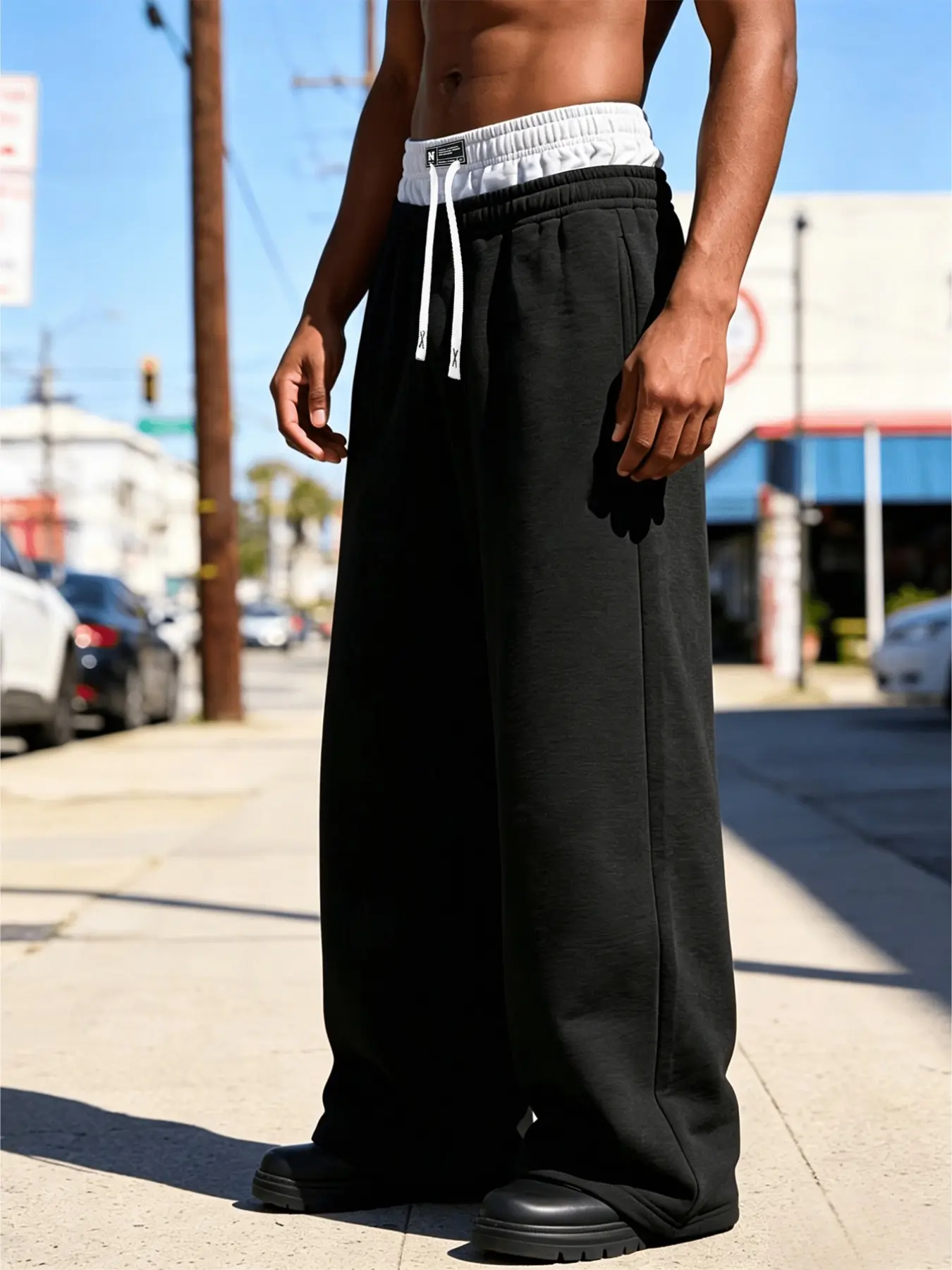 Y2K Loose-Fit Grey Sweatpants, Double-Waist Design with White Drawstring Adjustable Elastic Waistband, Soft and Warm Lining, Shrink-Resistant Casual Street Joggers for Daily Commutes, Lounging at Home and Outdoor Strolls