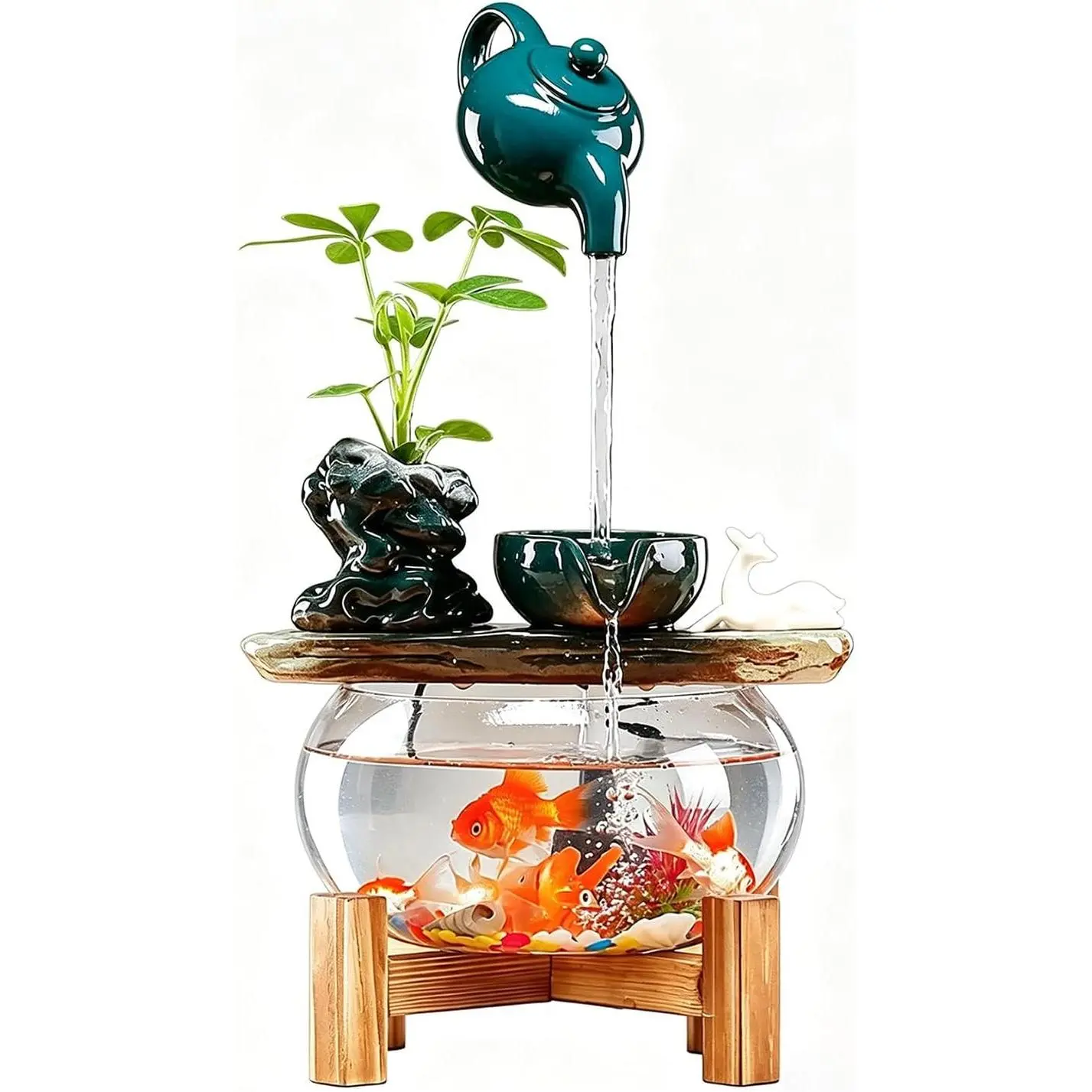 Zen Compact Form Indoor Tabletop Waterfall Fountain - 1 Unit Decorative Small Fish Tank Feng Shui Water Feature with Extra Spare Water Pump, Indoor Decor for Home Office, Traditional, Home Users