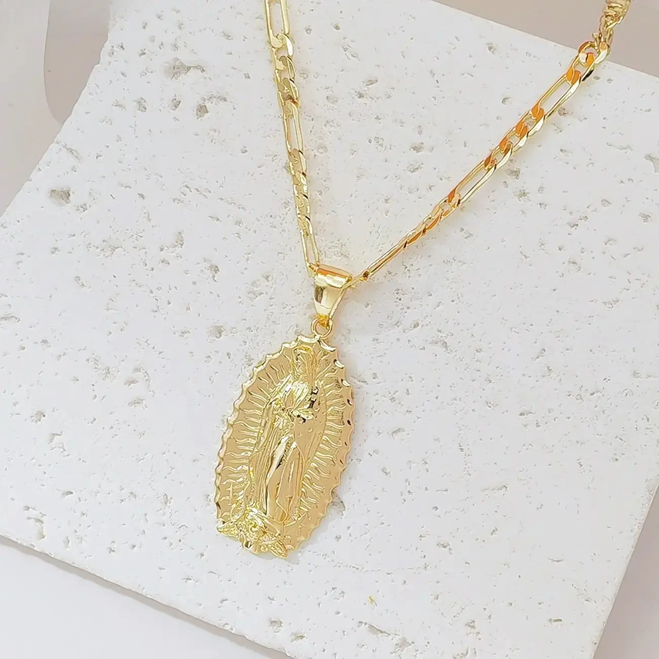 14K Gold Jesus Pendant Necklace, Colorful Cubic Zirconia Cross Necklace, Religious Jewelry for Men & Women