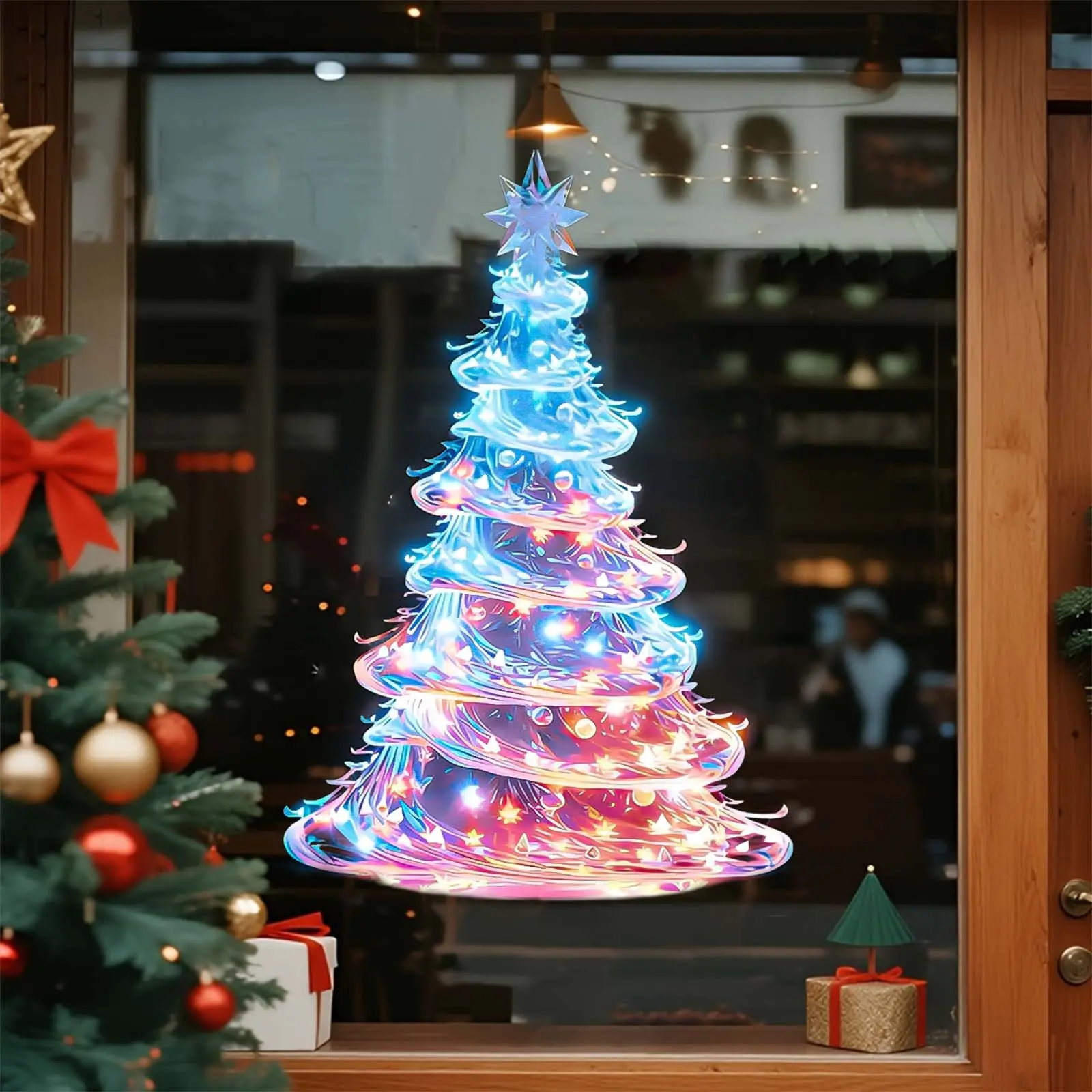 Christmas Colorful Tree Creative Window Sticker, Perfect for Christmas Windows and Mall Decorations, Ideal Christmas Gift