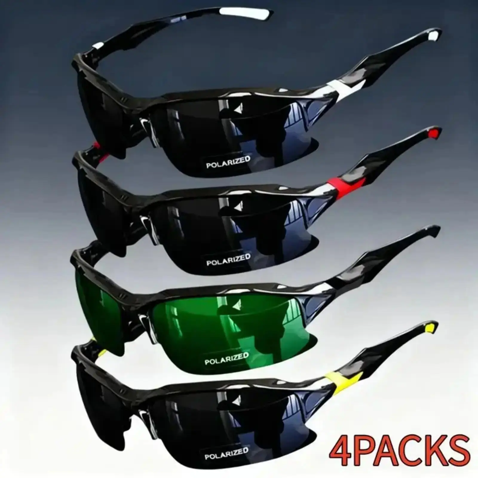 Men's 4-Pack Polarized Sports Sunglasses - UV400, Anti-Glare, Lightweight Wraparound Eyewear, Wind-Resistant Sun Protection for Running, Cycling, Everyday Outdoor Wear