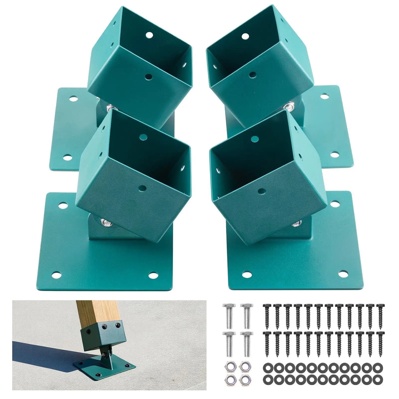 VEVOR Swing Set Brackets, 4 Pack Heavy Duty Swing Set Leveling Hardware, Fits 4x 4 in Post (Actual 3.6x 3.6 in), 45-60 Angle Range, Stainless Steel Anchor Level Kit on Uneven Grass Wooden Ground
