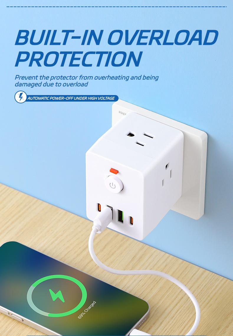 Multiple USB Sockets,USB + Type-c Charging Port,Phone Charger For Home Use,Practical,Wireless Conversion Charging Plug