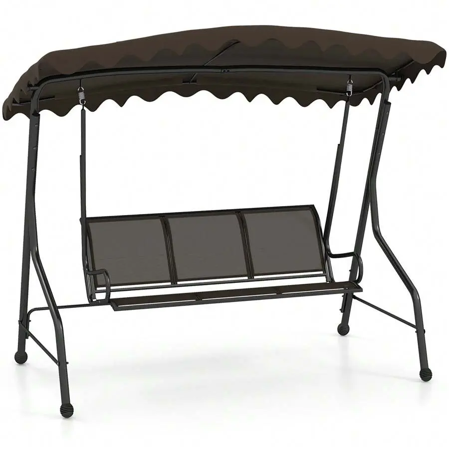 3-Seat Outdoor Swing Porch Canopy Swing W/ Adjustable Shading Breathable Seat,Rattan,Hanging,Basket,Chair,premium,carry,bag,capacity,steel,stand,Nonslip,UV,Resistant Swing Cushion,durable,fabric,,shade,
